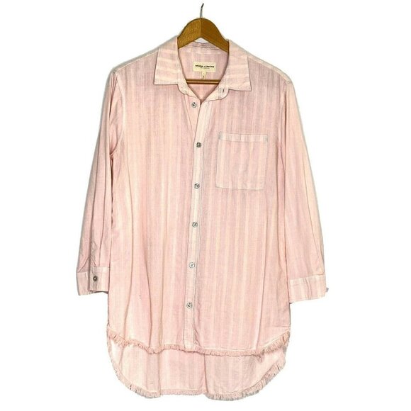 Articles of Society Womens size Large L/S Collared Button Shirt Hi Low Hem Pink - Picture 1 of 10